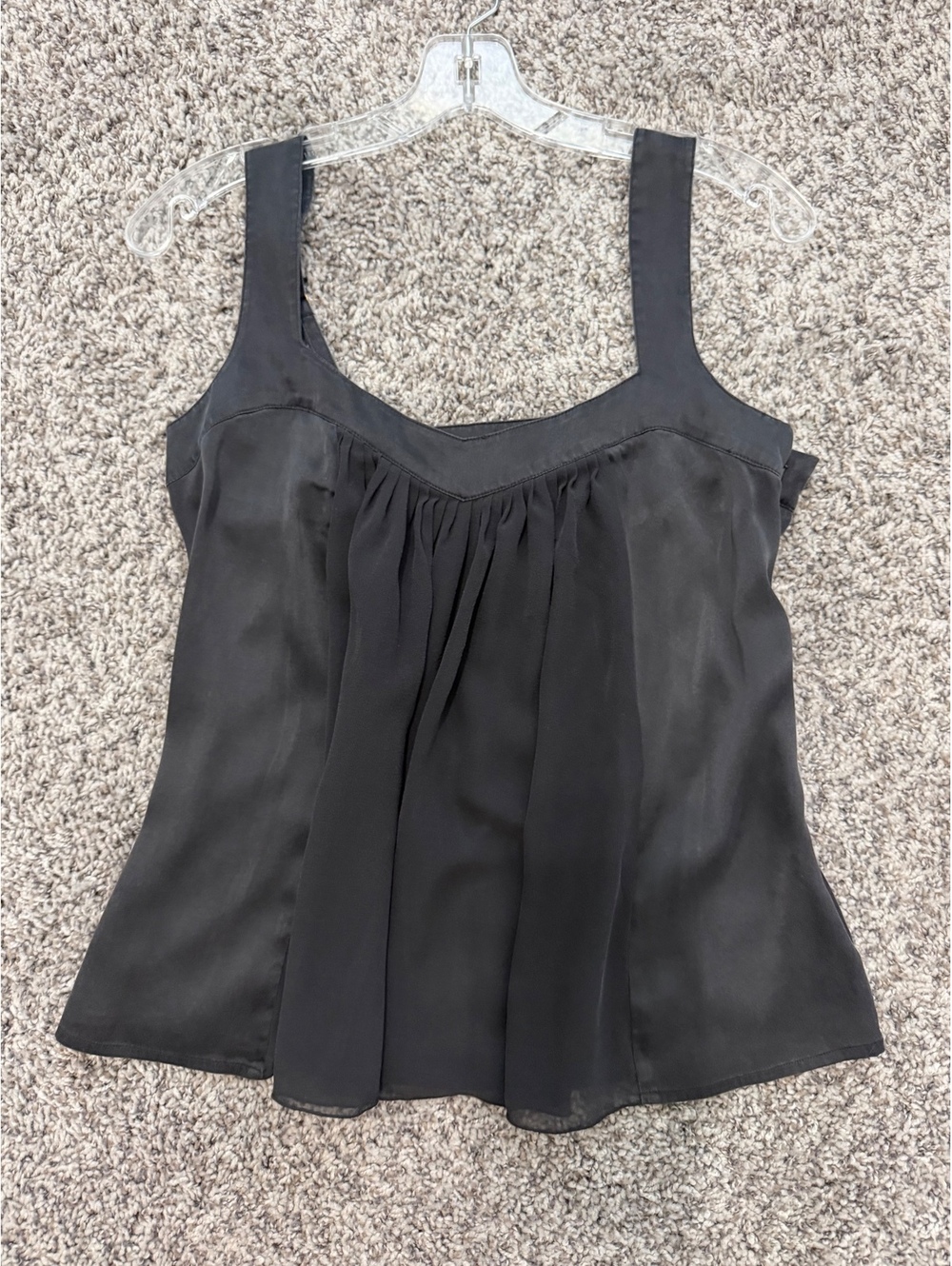Marciano Sleeveless Layered Pleated Front Black 100% Silk Tank Top Size M
